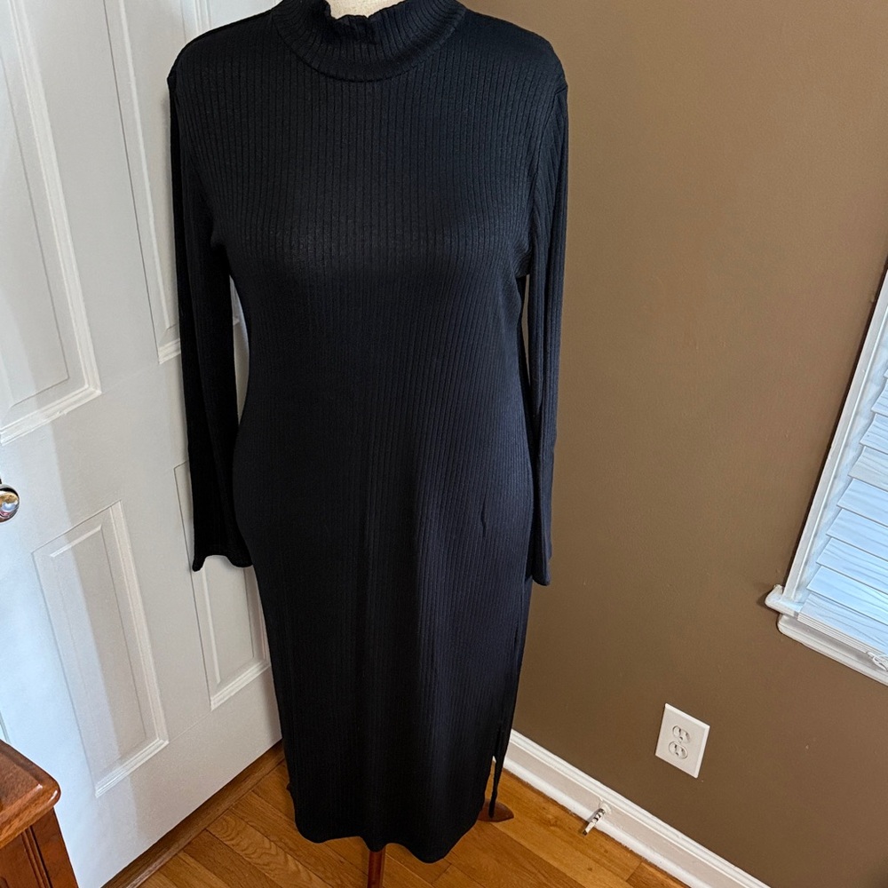 Banana Republic Black Ribbed Turtleneck Midi Dress